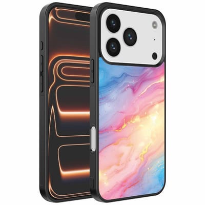 Geschikt voor iPhone 17 Pro Max Telefoonhoesje met Regenboog Glitter Marmer Opdruk - TPU Backcover Case Rainbow Glitter Marble Design - Smartphonica geschikt voor iPhone 17 Pro Max