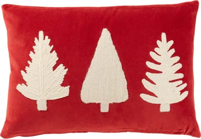 J-Line kussen Rechthoek Kerstbomen - fluweel - rood/wit
