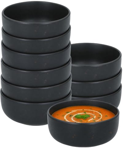 Secret de Gourmet Soepkommen Zanzibar - 10x - zwart - 15 x 6 cm - keramiek - kommetjes / schaaltjes - 480 ml