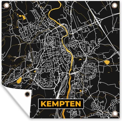 Tuin poster Goud – Duitsland – Plattegrond – Gold – Stadskaart – Kaart – Kempten - 200x200 cm - Tuindoek