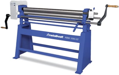 Manuele plaatwals 3 rollen asymmetrisch werkbreedte 1050 mm plaatdiktes tot 2 mm in staal Metallkraft RBM1050-22