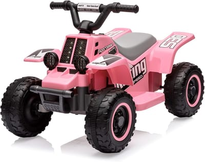 HOERFURIY-Elektrische kinderauto-Elektrische quad voor kinderen 6V, auto LED en muziek, 1,8 km/u met claxon, start met één knop, ATV voor kinderen vanaf 3 jaar, roze