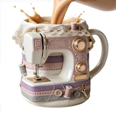 Naaimachine Mok - Koffiekop Theebeker - Creatief Werk - Op Naaien Geïnspireerd - 13.8cm Breed - Multicolor