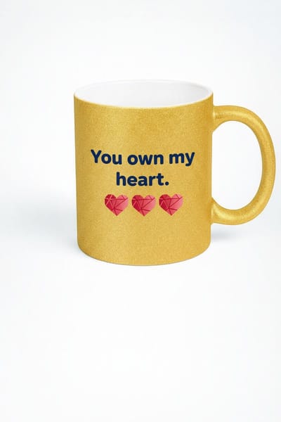 Gouden Glitter Mok 'You Own My Heart' met Harten - Romantisch Liefdes Cadeau
