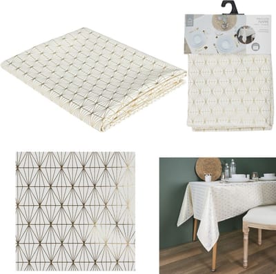 Tafellaken/tafelkleed wit goud patroon - 140*250cm