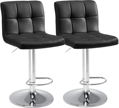 Archi Barkrukken Set Van 2 – Stoelen - Barkrukken met rugleuning – 360° Draaibaar - Voetensteun – Zwart – Industrieel Design