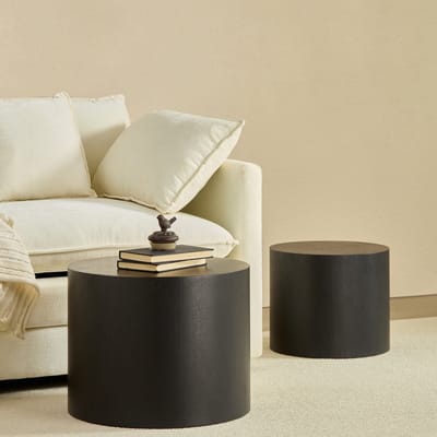 DESMIU Salontafel Set Van 2 – Ronde Nesting Tafels Met Ruimtebesparend Design – Voor Woonkamer En Kleine Ruimtes – MDF – Zwart – Ø48x38 Cm En Ø38x32 Cm