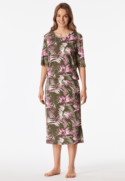 Nachthemd met korte mouwen, interlock, elastische tailleband, palmbomen, multicolor - Modern Nightwear 36