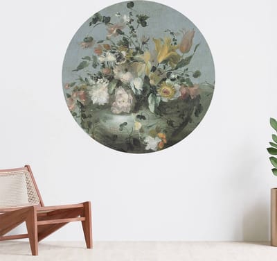 Muurcirkel zelfklevend behang - Bloemen - Wanddecoratie - 080cm behangcirkel - Ronde sticker voor aan de muur - Behangsticker verkrijgbaar in verschillende formaten