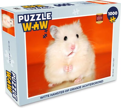 Puzzel Witte hamster op oranje achtergrond - Legpuzzel - Puzzel 1000 stukjes volwassenen