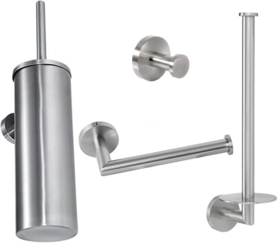 Toiletaccessoireset RVS 4-delig - Toiletborstelhouder - Toiletrolhouder - Reserverolhouder - Handdoekhaak