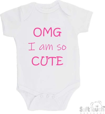 100% katoenen Romper "OMG I am so CUTE" Meisjes Katoen Wit/roze Maat 56/62