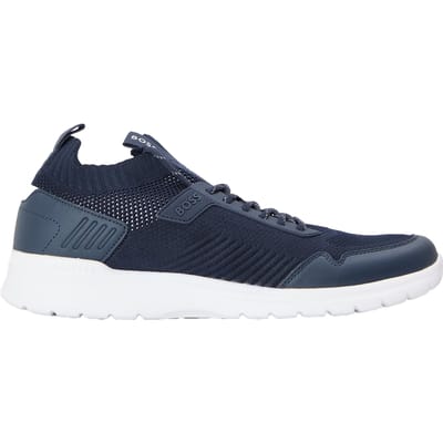 Boss Lage herensneakers van extreem leer (Donkerblauw)