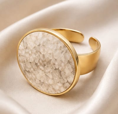 Lundholm luxe Ring Dames Goud Kleurig met Natuur Steen - Verstelbare Ring One Size - Verstelbare Cuff Ring met Grote Natuursteen – Gold Plated PVD Amee Serie