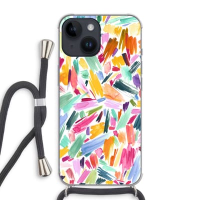 Case Company® - Hoesje met koord geschikt voor iPhone 14 hoesje met Koord - Watercolor Brushstrokes - Telefoonhoesje met Zwart Koord - Bescherming aan alle Kanten en Over de Schermrand
