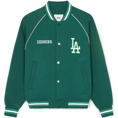 MLB Los Angeles Dodgers Logo Imprimé Col en V Boutonnage Simple Style Collège Vintage Américain Manches Longues Veste Vestes Unisexes Vert 3AJPV0841-07GND M gray