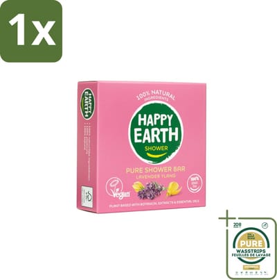 1 x Happy Earth – Shower Bar – 100% Natuurlijk Lavender Ylang – 90 g- Shower Bar - Lavendel - Ylang-ylang - Natuurlijke Douchegel - Plasticvrij