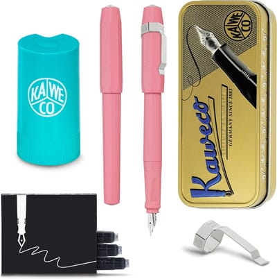 Kaweco - Cadeauset - Vintage blikje - Vulpen met Clip -  Perkeo Peony Blossom - Roze - Medium - Turkoise Twister - Doosje vullingen