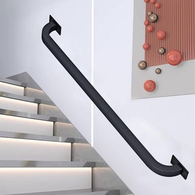 Trapleuning Buiten - Steun Bar - Veiligheid Thuis - Smeedijzer Constructie - 60 cm - Zwart