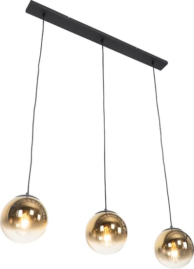 QAZQA pallon - Art Deco Hanglamp eettafel voor boven de eettafel | in eetkamer - 3 lichts - L 100 cm - Zwart Goud - Woonkamer | Slaapkamer | Keuken