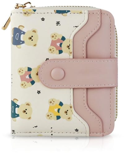 Dailygoods - Kleine damesportemonnee, bi-fold, kleine portemonnee voor dames, leuke damesportemonnee met meerdere kaartsleuven, PU portemonnee klein voor winkelen, wandelen met honden, reizen, roze
