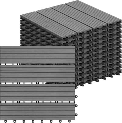 Houten Tegels - Terrastegels Kliksysteem - Terras Balkon - 3D Houtstructuur - 30 x 30 cm - Lichtgrijs