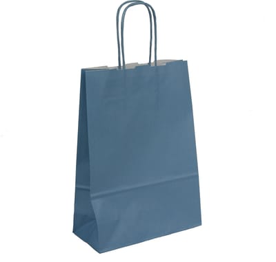 Papieren Tasjes Blauw - Grijsblauw - 15+8x20 cm - Gedraaide Handgrepen Blauw - 50 Stuks