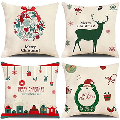 4 Verpakkingen Kerstkussens 45 x 45 cm – Katoenen Dekokussens voor de Feestdagen