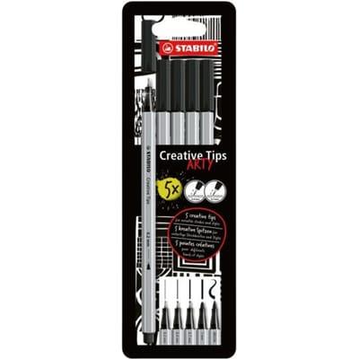 STABILO Creative Tips - Pennenset met diverse puntdiktes – ARTY – Etui met 5 stuks – Zwart