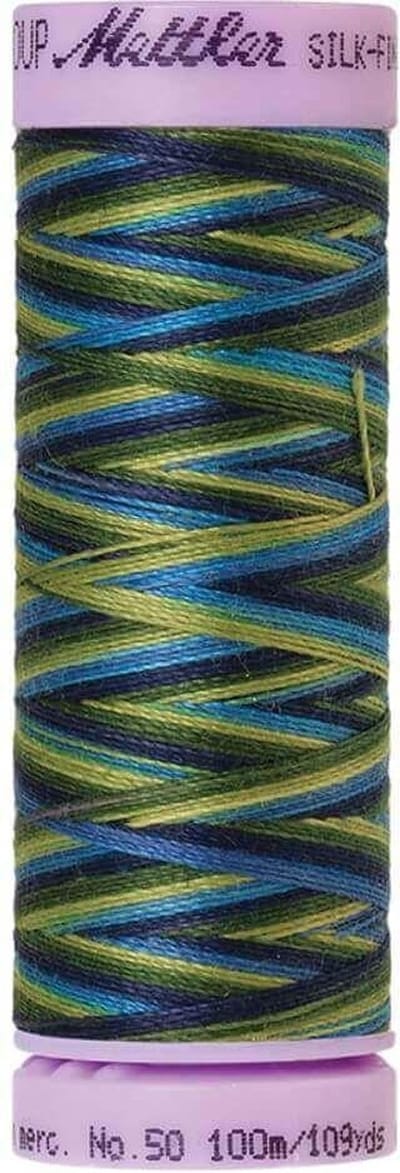AMANN SILK-FINISH COTTON, MULTI-COLOR GAREN, BLAUW-GROEN, 100M, COL. 9815, PER STUK