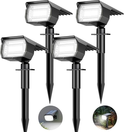 Set van 4 Zonne-Spotlights voor Buiten, 72 LED Tuinverlichting, Waterdicht IP65, Koude Witte Lichten voor Tuin en Bomen