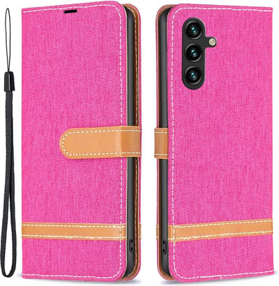 Coverup Hoesje - Geschikt voor Samsung Galaxy A55 Hoesje - Coverup Denim Book Case - Roze