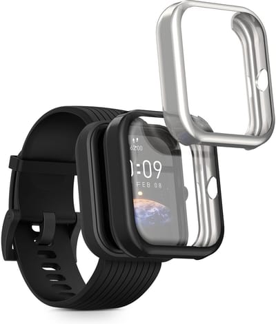 kwmobile 2x smartwatch hoes geschikt voor Huami Amazfit Bip 3 / Bip 3 Pro hoesje - Siliconen sporthorloge cover - Activity tracker case in zwart / zilver