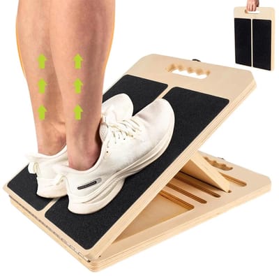 Cherrys Finds - Squat Wedge - Slant Board - Stretch Block - Balans Krachttraining en Fitness - Voor Yoga Workout - Kuit-incline Board - Rekplank Combineert Stretching - Verstelbaar - Houten Schuine Plank - Kuitrekker - Opvouwbaar