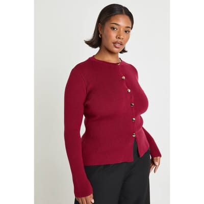boohoo Dames Plus Gouden Knopen Ronde Hals Peplum Vest | Burgundy | Maat: 28