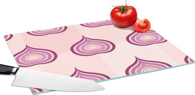 Glazen Snijplank - 39x28 - Paars - Patronen - Uien - Snijplanken Glas