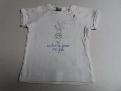 Petit Bateau - T shirt korte mouw - Meisje - Wit - Blauwe fee - 12 maand 74