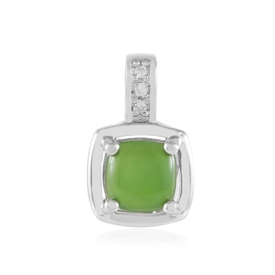 Cavill - Zilveren Hanger - 925 Sterling Zilver Geplatineerd - Canadese Jade 0,88ct - 3 Tanzanian Zirkonen - Modern Elegant 14x9 mm