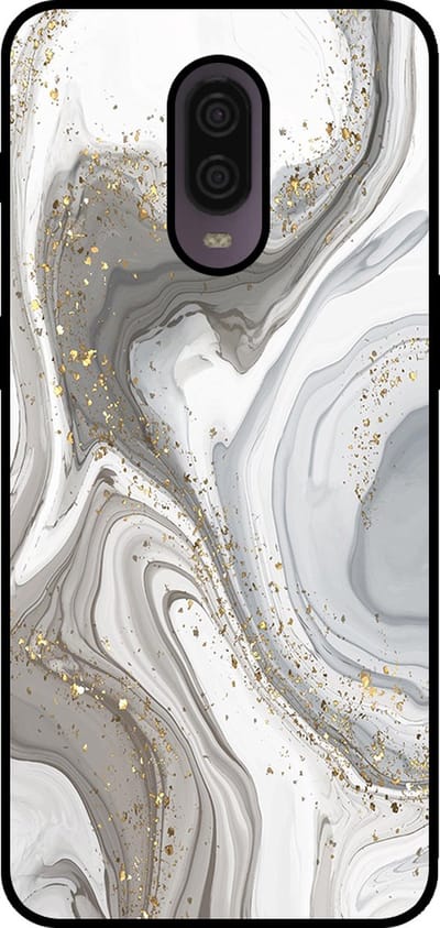 Smartphonica Telefoonhoesje Geschikt voor OnePlus 6T met marmer opdruk - TPU backcover case marble design - Zilver geschikt voor OnePlus 6T
