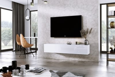 Meubel Square - TV meubel DIAMOND - Wit / Hoogglans Wit - 150cm - Hangend TV Kast