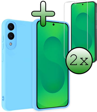 Hoesje Met 2x Screenprotector - Geschikt voor Samsung Galaxy S25 Edge - Sterk & Shockproof - Back Cover - Siliconen Case - Telefoon Hoes - Lichtblauw