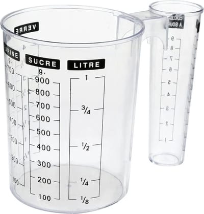 5Five Dubbele maatbeker/mengbeker - kunststof - transparant - 1000 ml - keuken artikelen