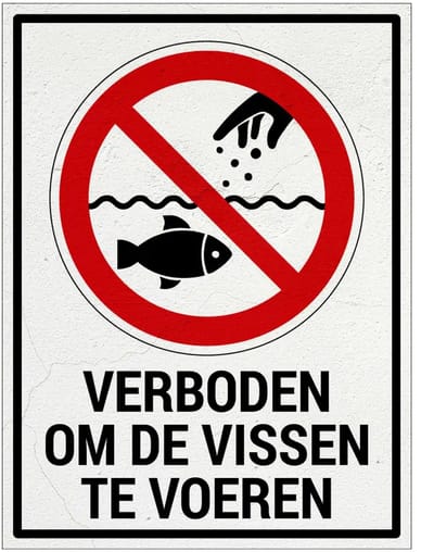 Vissen voeren verboden bord met tekst | Sign Again materiaal | 28 x 21 cm