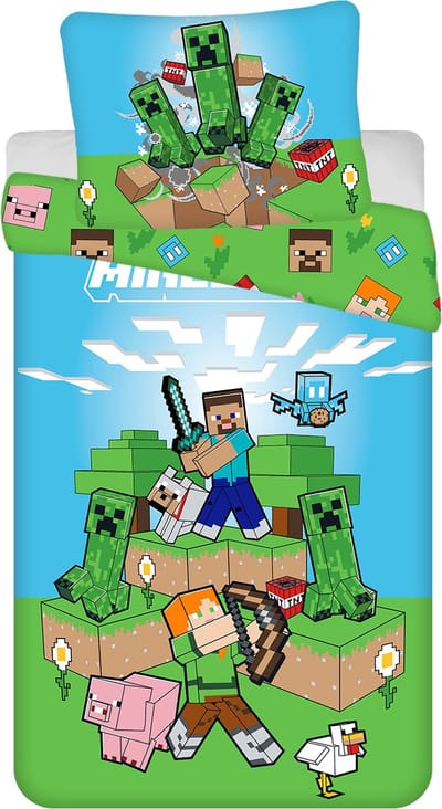 Minecraft Dekbedovertrek Outdoor Mobs- 140 x 200 cm - Katoen