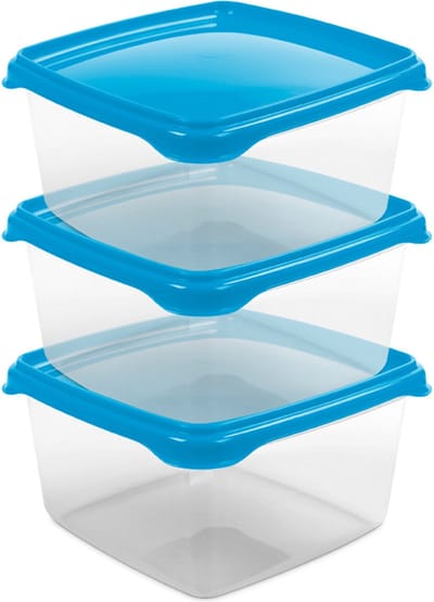 Hega Hogar Vershoudbakjes - set 3x stuks - 1.3 liter - transparant/blauw - L16 x B16 x H11 cm - Mealprep - Maaltijden bewaren