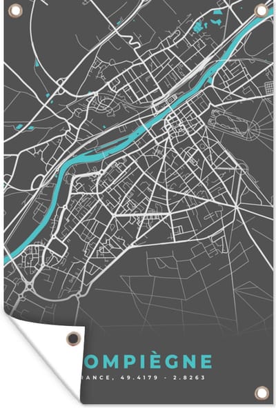 Muurdecoratie Compiègne - Kaart - Stadskaart - Plattegrond - Frankrijk - 120x180 cm - Tuinposter - Tuindoek