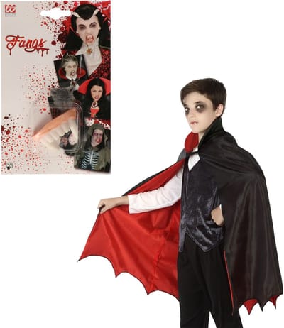 Halloween Dracula/vampier verkleed set - voor kinderen - cape en tanden - rood/zwart