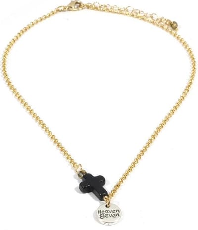 Heaven Eleven dames Ketting goud plating met zwart kruisje