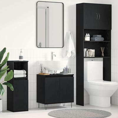vidaXL - Wastafel - kabinet - voor - de - badkamer - Zwart - Eiken - 58 - x - 33 - x - 60 - cm