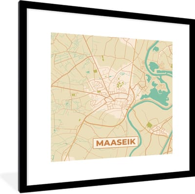 Fotolijst incl. Poster - Plattegrond - Kaart - Stadskaart - Maaseik - België - 40x40 cm - Posterlijst